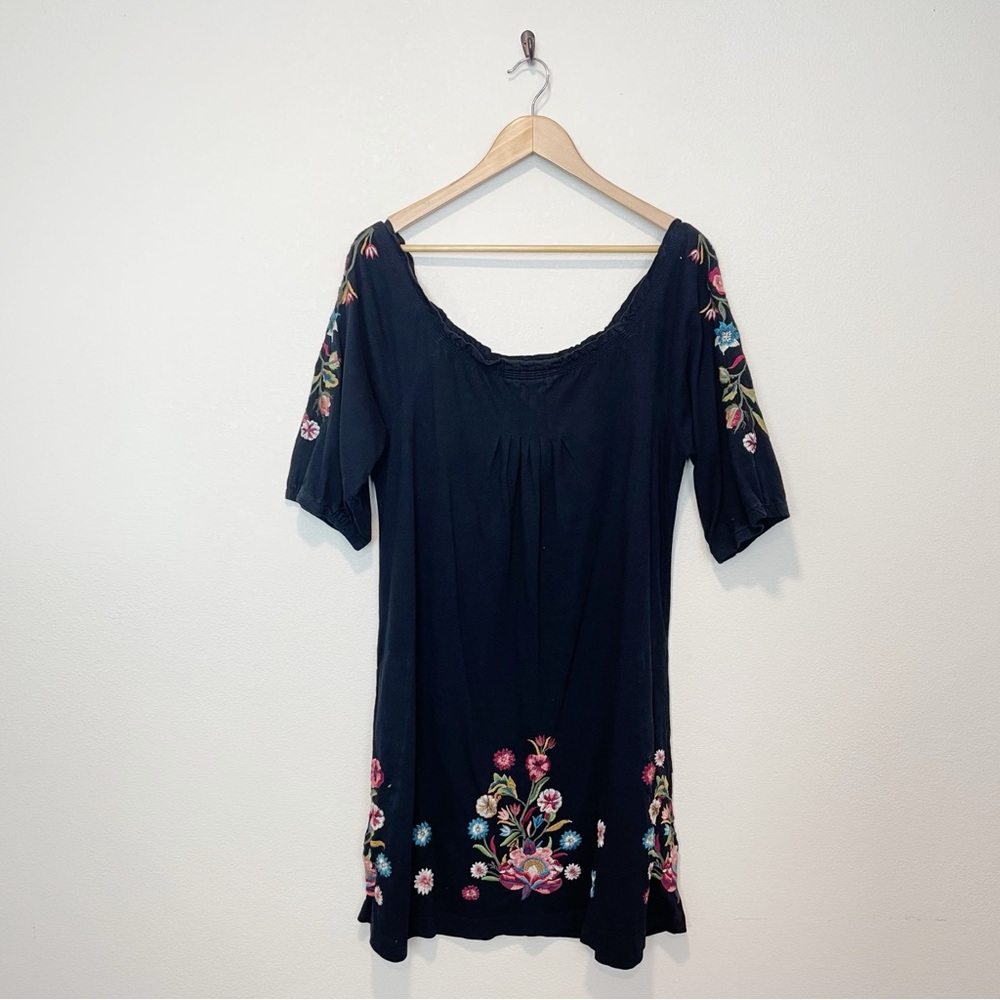 Johnny Was Black Dress with Floral Embroidery